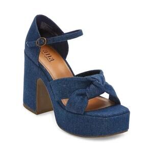 Blue Denim Platform 4" Block Chunky Heel Sandals Sz 9 Ankle Strap Coquette Boho